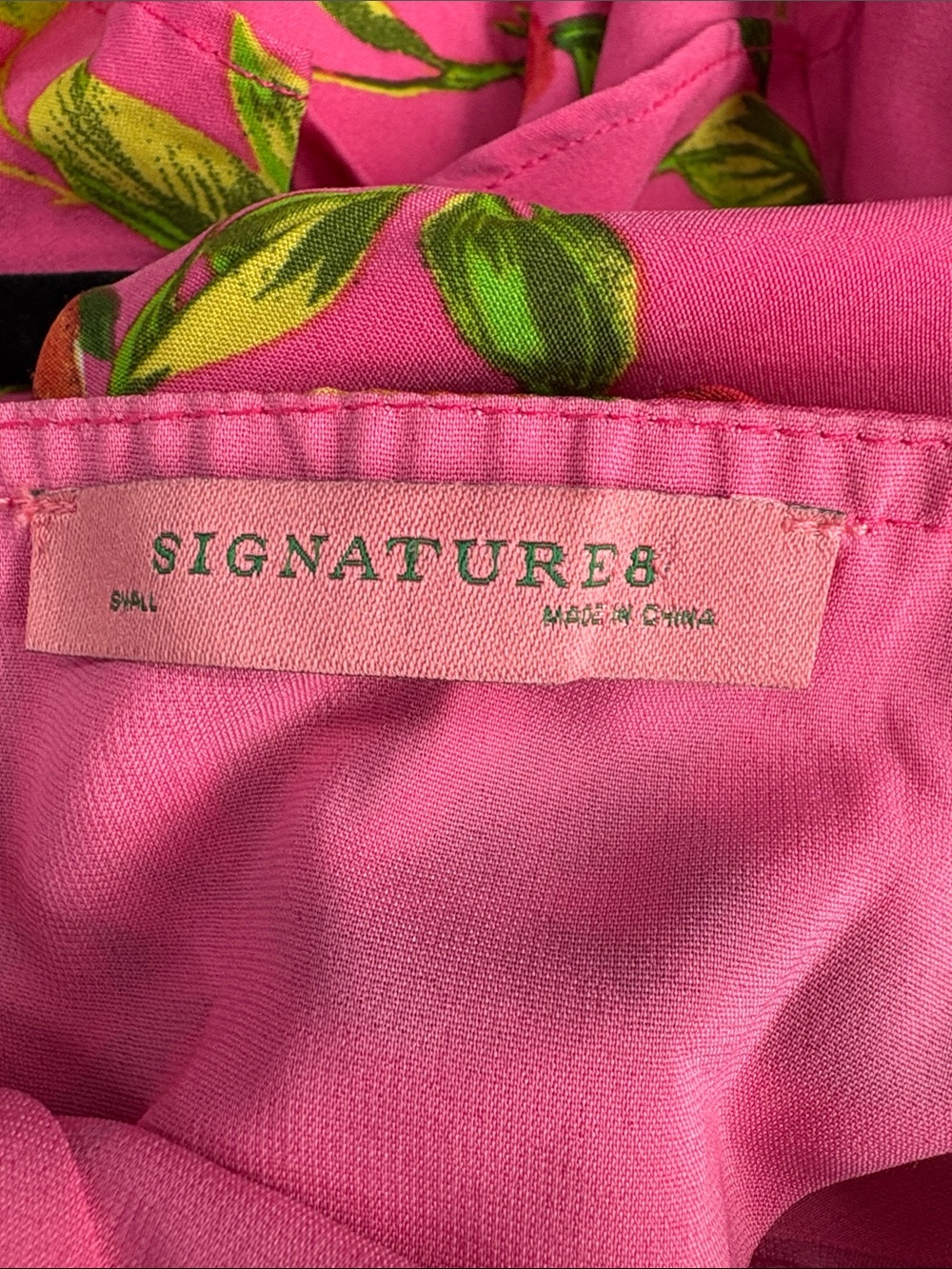 Signature8 Hot Pink Floral Dress with Green Leaf Accents - Picture 2 of 4